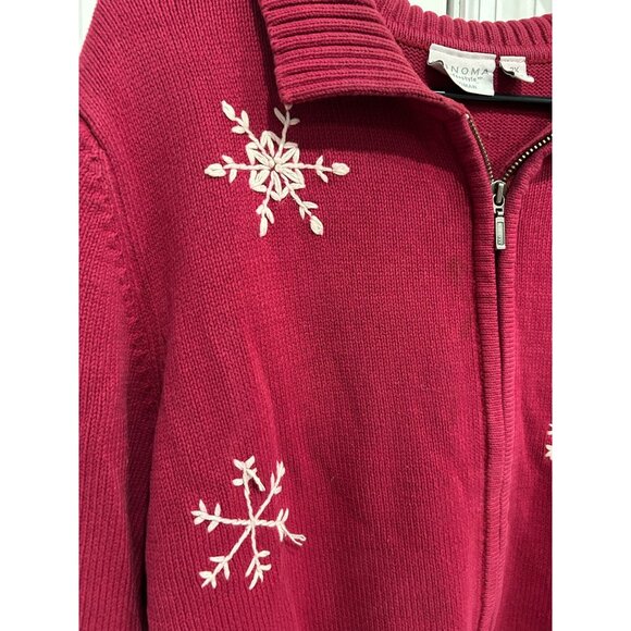 Sonoma Life Style Full Zip Cardigan Sweater Red Plus Sz 2X Snowflakes Holiday - Picture 4 of 10